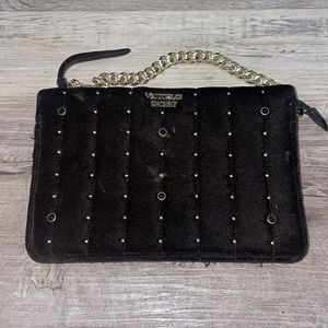 Victoria Secret black and gold velvet handbag